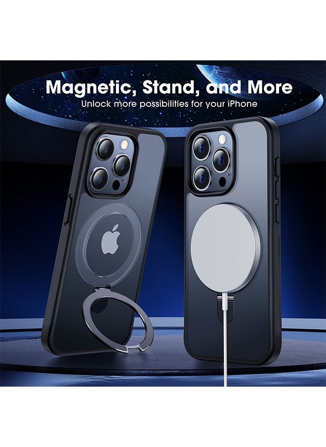 Generic - Compatible with iPhone 15 Pro Case with Invisible Magnetic O-Ring Stand  Translucent Case for iPhone 15 Pro 6.1" [Compatible with Mag-Safe][Great Grip Feeling], Black - Image 1