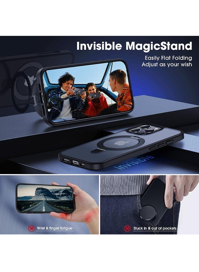 Generic - Compatible with iPhone 15 Pro Case with Invisible Magnetic O-Ring Stand  Translucent Case for iPhone 15 Pro 6.1" [Compatible with Mag-Safe][Great Grip Feeling], Black - Image 1