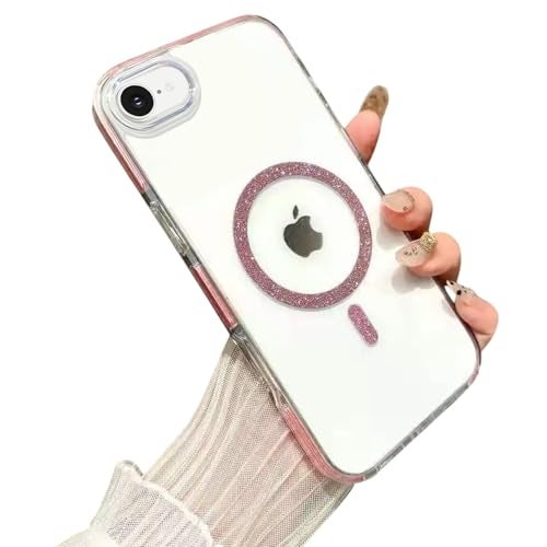 VONZEE حافظة خاتم بريق VONZEE® لهاتف iPhone 17e/iPhone 16e | متوافقة مع MagSafe | غطاء هاتف شفاف لامع بلمسة براقة للفتيات والنساء (وردي) - Image 1