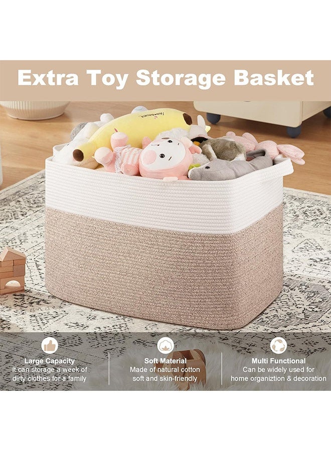 TodyJeyHo Large Blanket Basket, 55*38*30cm Rectangle Woven Baskets, Nursery Blanket Storage Living Room, Toy Storage With Handle, Large Baskets for Organizing-Gradient white brown - Image 3