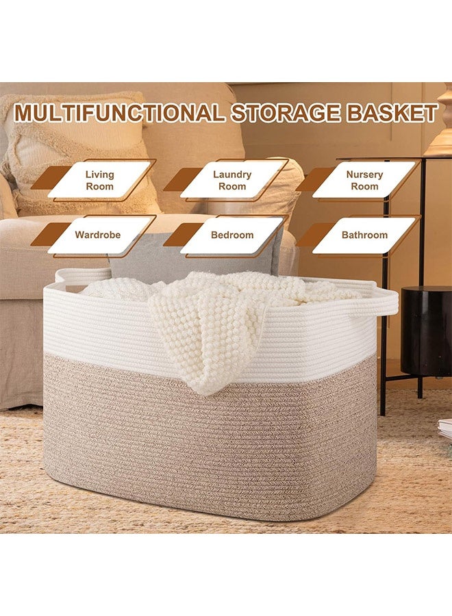 TodyJeyHo Large Blanket Basket, 55*38*30cm Rectangle Woven Baskets, Nursery Blanket Storage Living Room, Toy Storage With Handle, Large Baskets for Organizing-Gradient white brown - Image 2