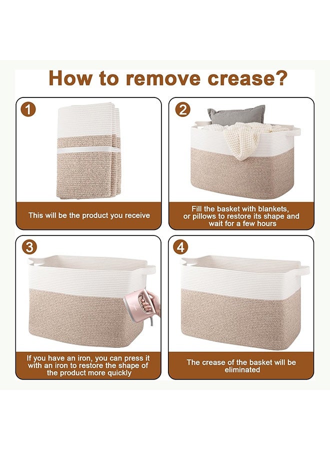 TodyJeyHo Large Blanket Basket, 55*38*30cm Rectangle Woven Baskets, Nursery Blanket Storage Living Room, Toy Storage With Handle, Large Baskets for Organizing-Gradient white brown - Image 4