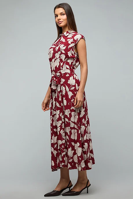 أر أند بي Printed Shirt Dress with Cap Sleeves