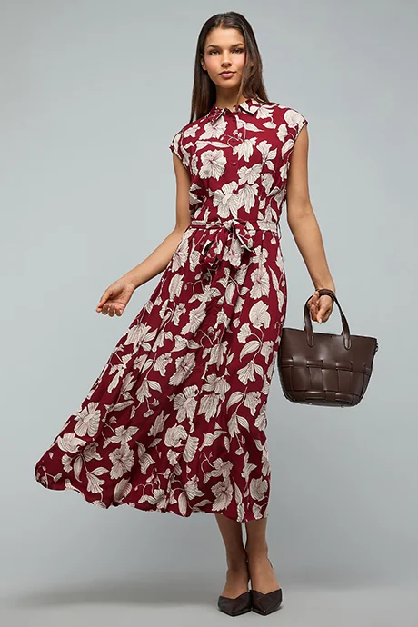 أر أند بي Printed Shirt Dress with Cap Sleeves