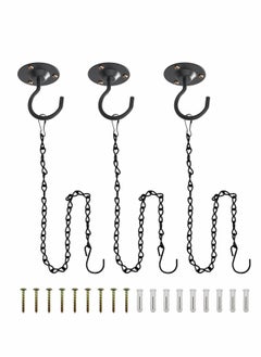 Excefore Ceiling Hook with Hanging Chain Hook - Wall Hook Metal Plant Stand Iron Lantern Hanger for Bird Feeders, Wind Chimes, Flower Pots (3 Pack with Hanging Chains Black)  - Image 1
