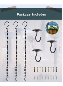 Excefore Ceiling Hook with Hanging Chain Hook - Wall Hook Metal Plant Stand Iron Lantern Hanger for Bird Feeders, Wind Chimes, Flower Pots (3 Pack with Hanging Chains Black)  - Image 2