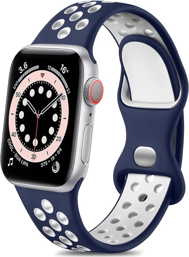 Lerobo Women and Men Sport Silicone Bands for Apple iWatch Series 7 45mm 8,6 5 4 3 2 1 SE, Midnight Blue/White