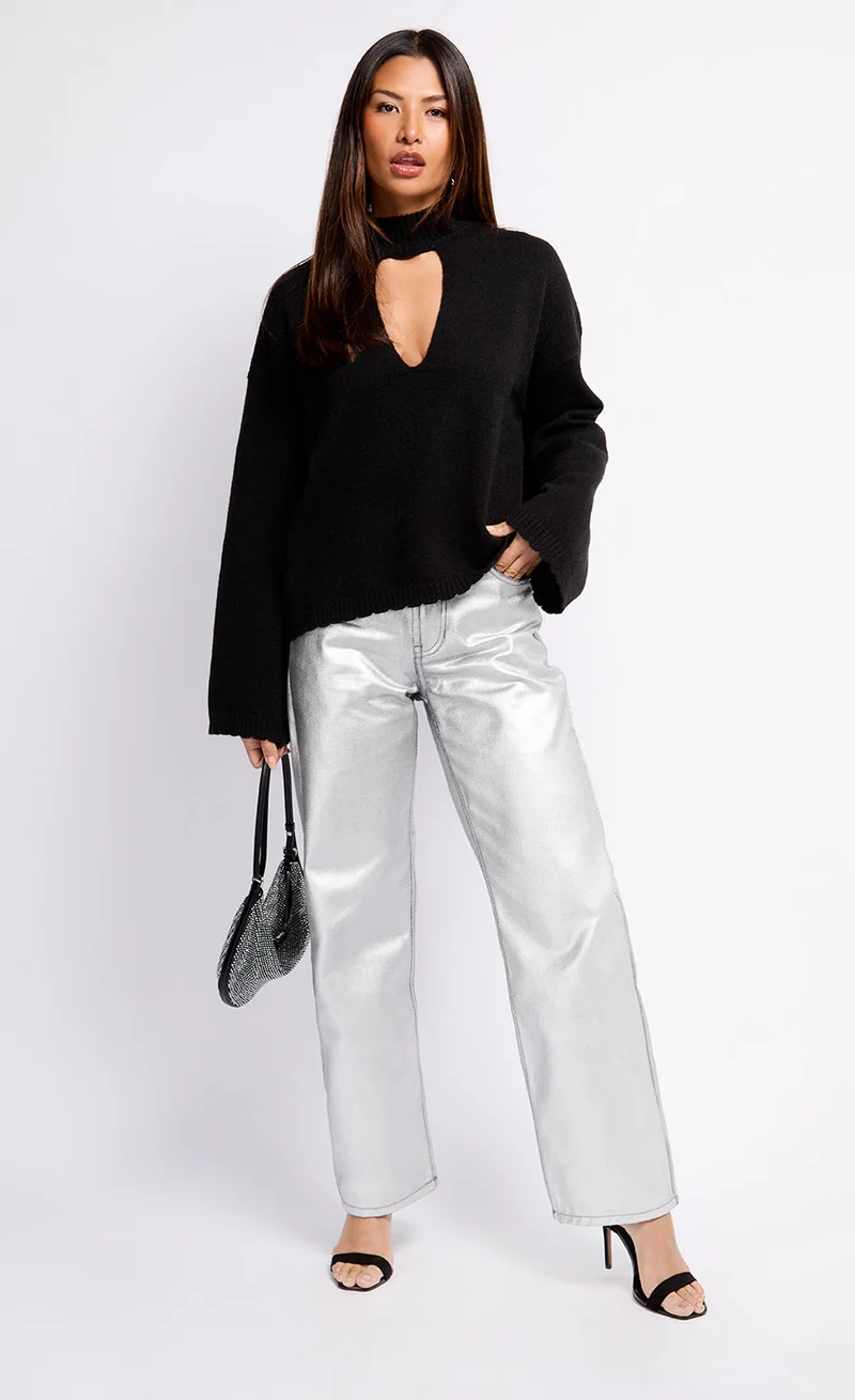 Little Mistress Silver Coated Trousers