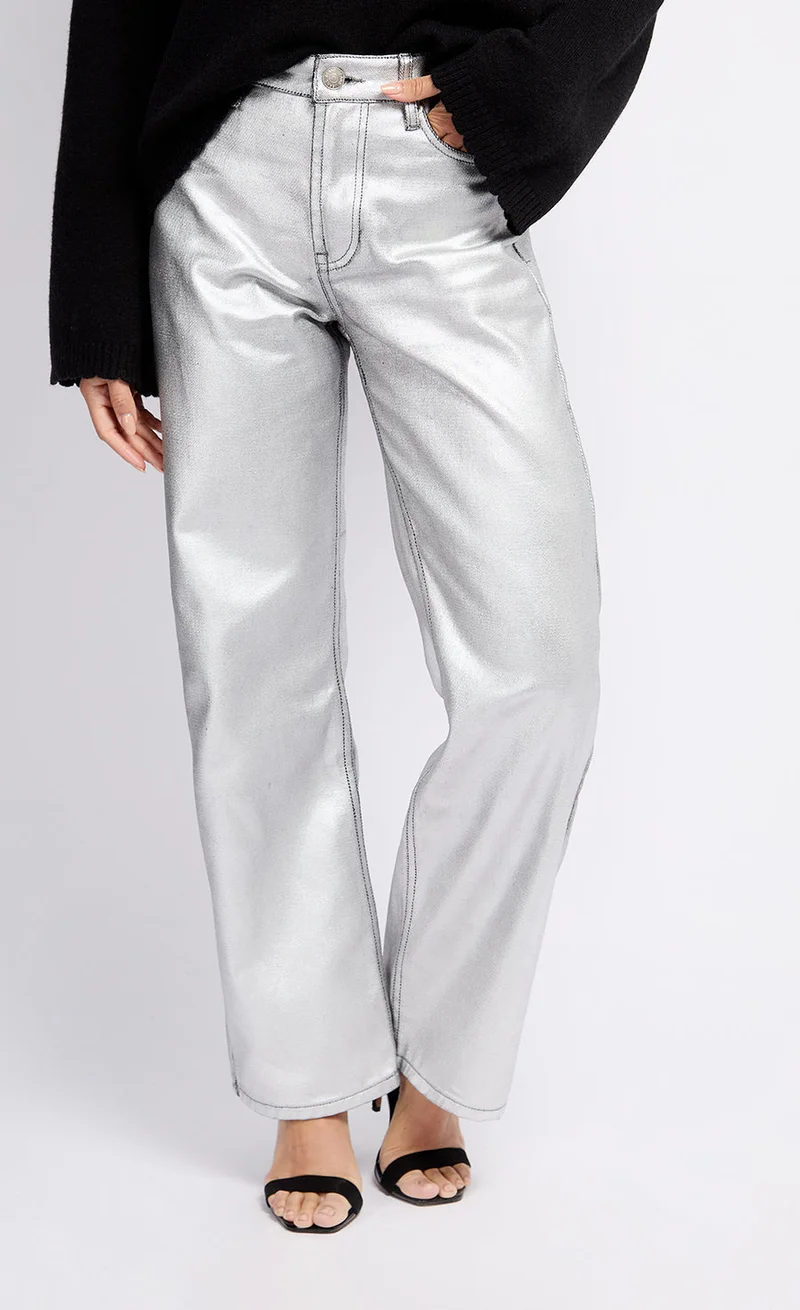 Little Mistress Silver Coated Trousers