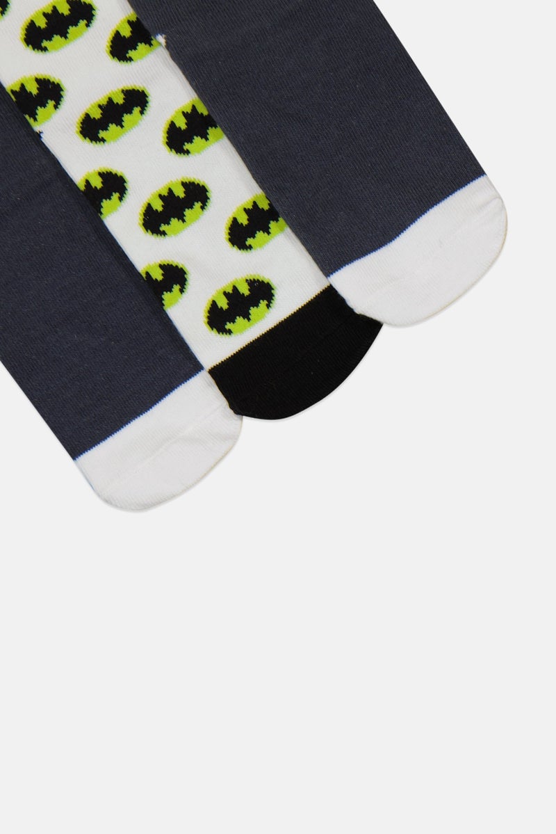 Batman Kids Boy 3 Pairs Graphic Pattern Socks, Multicolor - Image 3