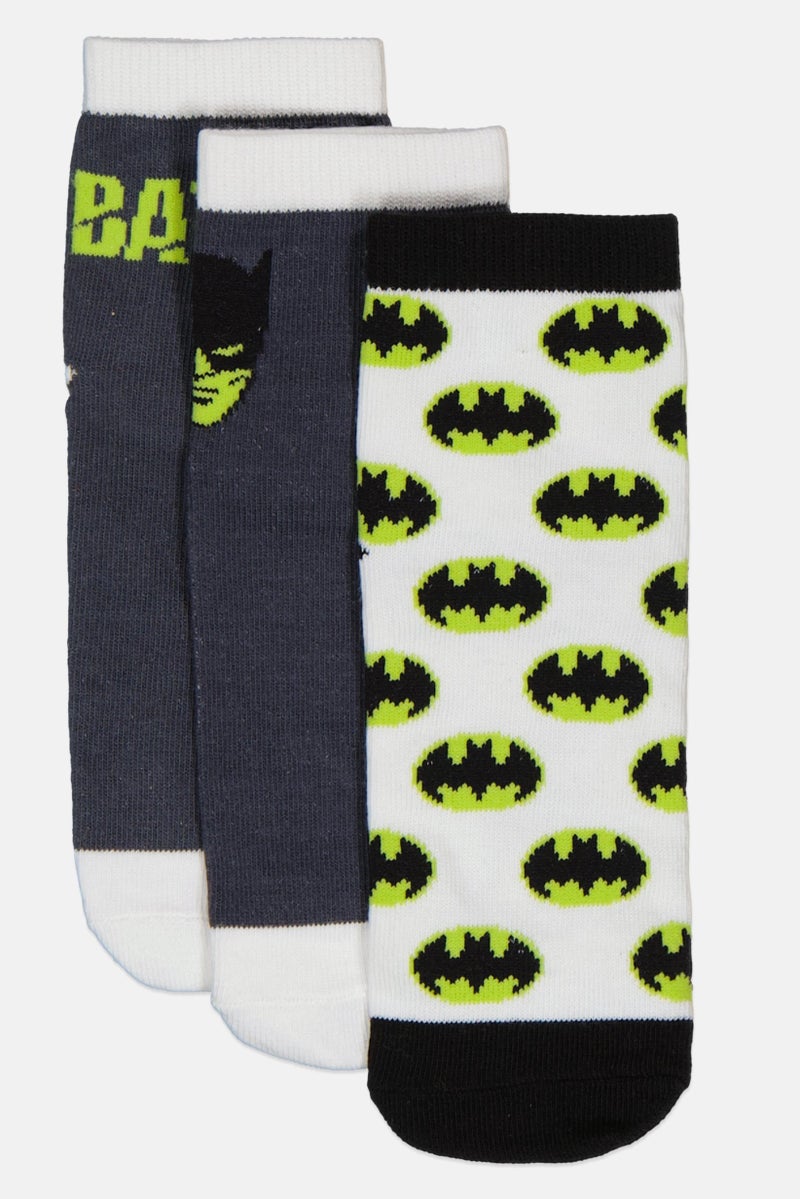 Batman Kids Boy 3 Pairs Graphic Pattern Socks, Multicolor - Image 1