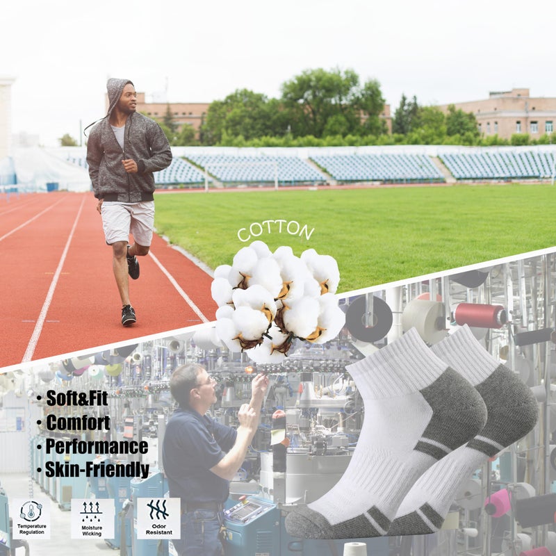 Ortis Low Cut Quarter Socks for Men Cotton Cushion Moisture Wicking Mesh Ventilating Running Training(White L) - Image 4