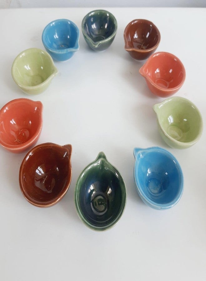 The Pot Dealer Ceramic Diya/Deepak Oil Lamp for Home Ceramic Reusable Diya in Different Colors Diwali | Navratri | New Home Temple Puja Articles Decor Gifts Set (Pack of 12) - Image 1