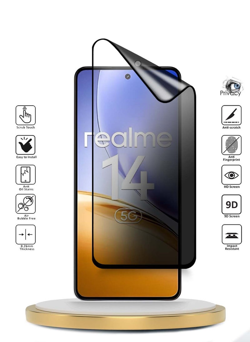 Wtech Realme 14 5G 2025 Premium Nano Ceramic Privacy Full Glue Full Cover Matte Flexible Screen Protector (MSCNMP) - Clear/Black - Image 2