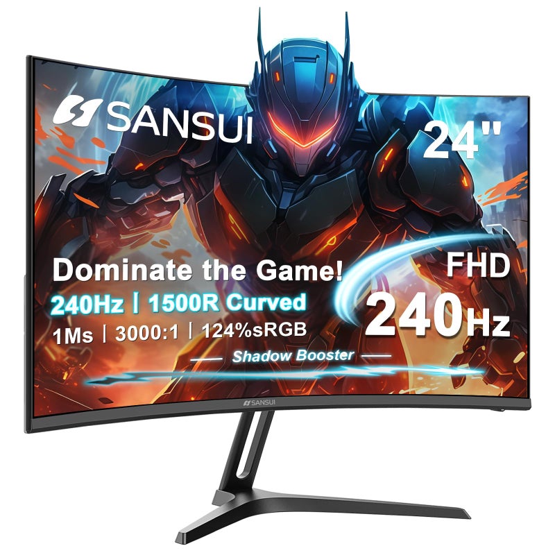 SANSUI 24 Inch Curved 240Hz Gaming Monitor FHD 1080P, 1500R Curve Computer Monitor, 124%sRGB, 3000:1 Contrast Ratio, HDR, FreeSync, MPRT 1Ms, Low Blue Light, HDMI DP ports.(ES-G24C1 PRO DP Cable Incl) - Image 1