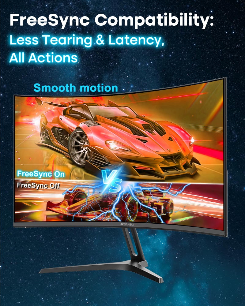 SANSUI 24 Inch Curved 240Hz Gaming Monitor FHD 1080P, 1500R Curve Computer Monitor, 124%sRGB, 3000:1 Contrast Ratio, HDR, FreeSync, MPRT 1Ms, Low Blue Light, HDMI DP ports.(ES-G24C1 PRO DP Cable Incl) - Image 5