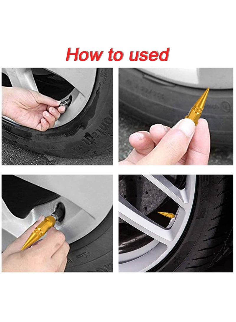 4 Pack Gold Spiked Aluminum Tire Valve Caps Stylish Dustproof Car Accessories Fits Most Vehicles - Image 4