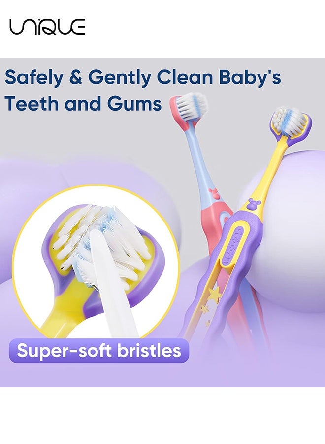 يونيك 4 قطع فرشاة أسنان ثلاثية الجوانب للأطفال - فرشاة أسنان نانو فائقة النعومة - فرشاة أسنان أطفال خالية من مادة BPA - فرشاة أسنان فعالة من 3 جوانب - فرشاة أسنان لتدريب الأطفال الصغار للأعمار من 3 إلى 12 سنة - تنظف جميع الجوانب (ملونة) - Image 3
