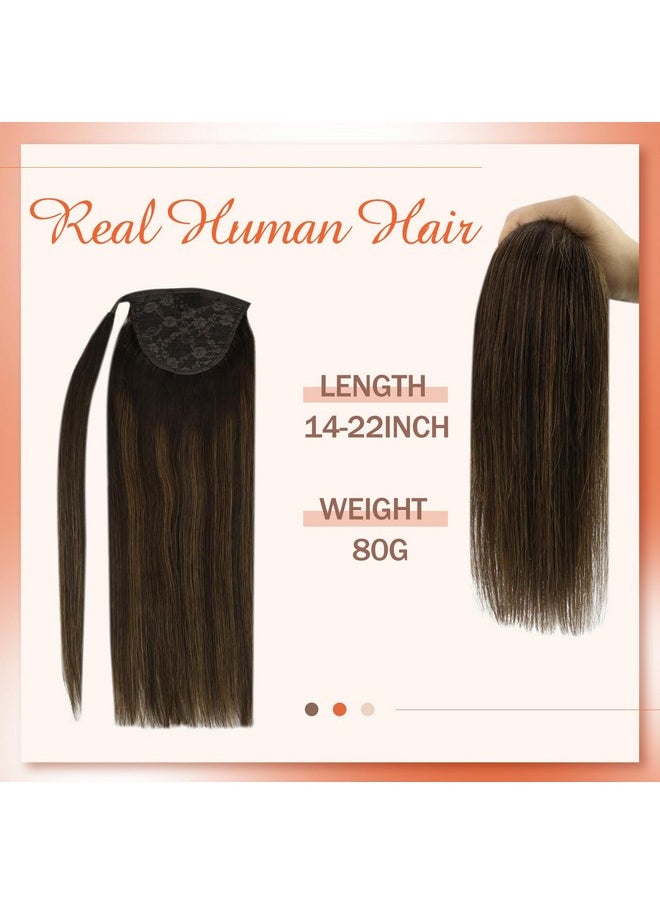 Ve Sunny Long Ponytail Extension Human Hair Dark Brown Ombre Medium Brown Ponytail Hair Extensions Balayage Hair Extensions Real Human Hair Ponytail Brown Ponytail Hair Clip 80G 22Inch  - Image 2