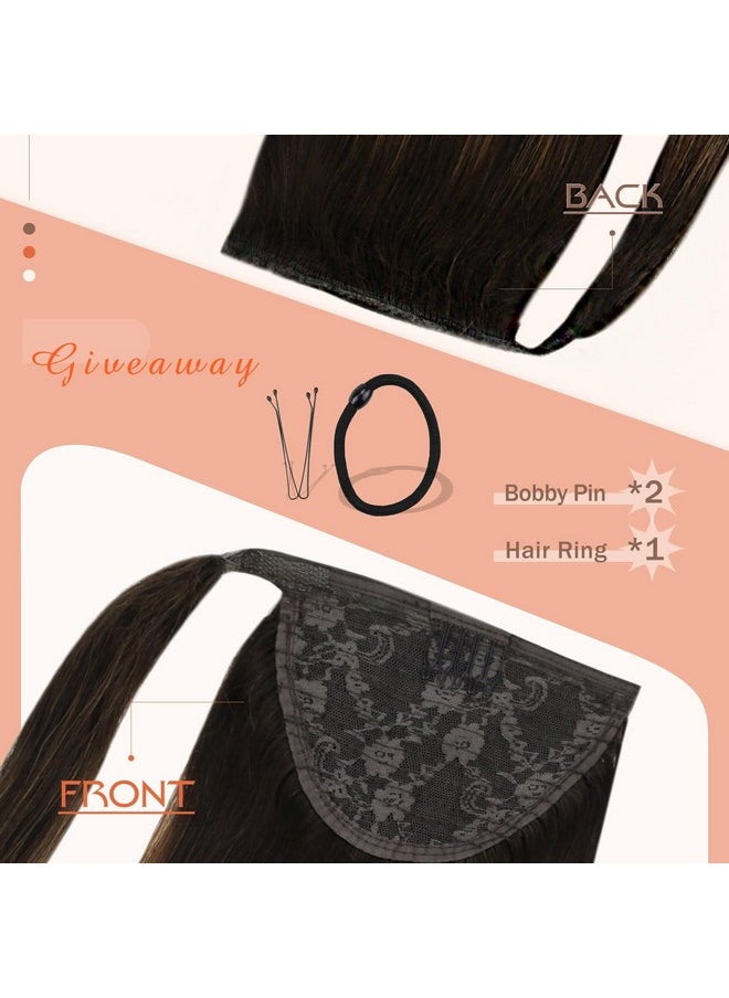 Ve Sunny Long Ponytail Extension Human Hair Dark Brown Ombre Medium Brown Ponytail Hair Extensions Balayage Hair Extensions Real Human Hair Ponytail Brown Ponytail Hair Clip 80G 22Inch  - Image 5