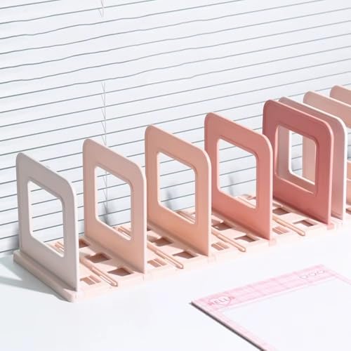 SEMITO Adjustable Desk File Organizer with Dividers | 4 Compartment Multi‑Slot Book & Magazine Stand | Thick HIPS Desktop Storage Rack for Office Files, Study Table, Home & Library (Gradient Pink) - Image 1