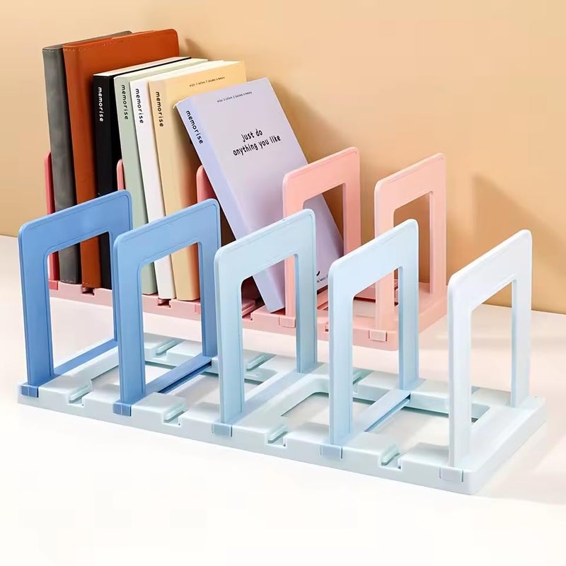 SEMITO Adjustable Desk File Organizer with Dividers | 4 Compartment Multi‑Slot Book & Magazine Stand | Thick HIPS Desktop Storage Rack for Office Files, Study Table, Home & Library (Gradient Pink) - Image 4