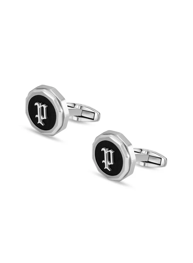 POLICE Guard Stailver Cufflinks with P Logo Fringe for Men
