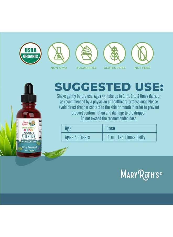 MaryRuth Organics - Kids Brain Supplements for Memory and Focus, USDA Organic Drops with Ginkgo Biloba, Rhodiola Root & Licorice Root, Focus & Attention, Calm, Vegan, Non-GMO, Gluten Free, 30 Servings - Image 1