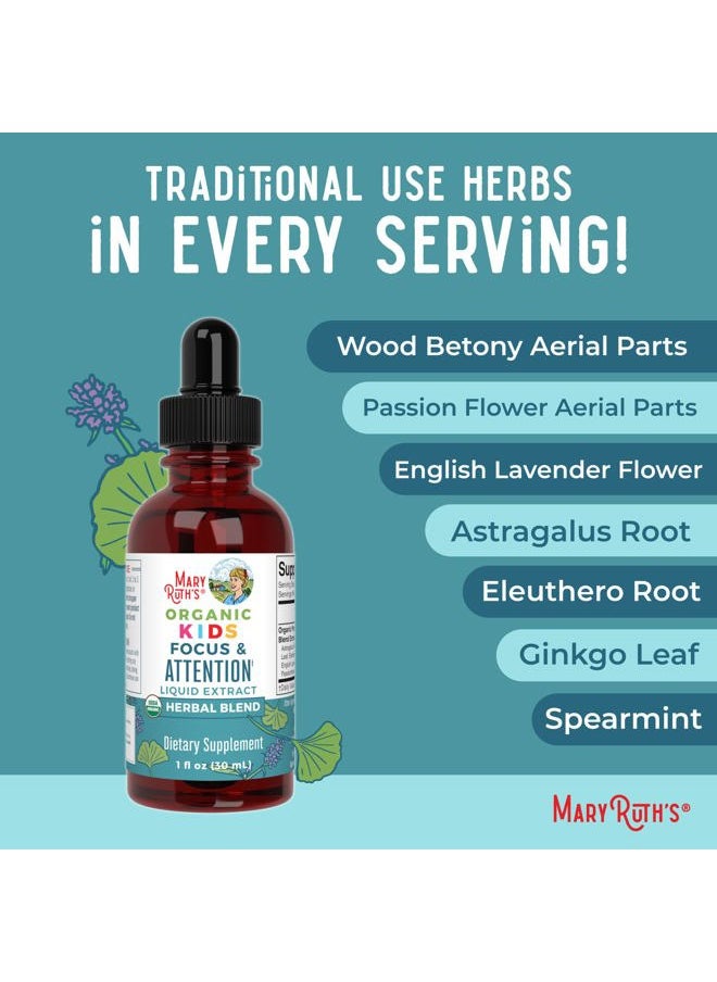 MaryRuth Organics - Kids Brain Supplements for Memory and Focus, USDA Organic Drops with Ginkgo Biloba, Rhodiola Root & Licorice Root, Focus & Attention, Calm, Vegan, Non-GMO, Gluten Free, 30 Servings - Image 1