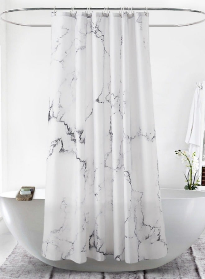 Marble Printed Shower Curtain With Hook White/Grey 180x180centimeter