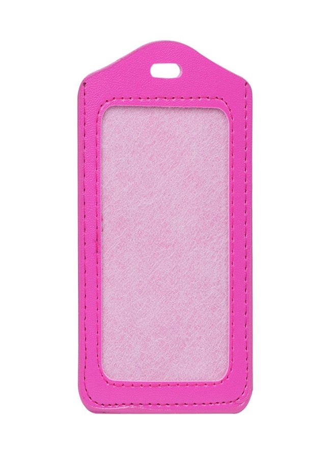 Youngy 10 Colors ID Window Business Work Card Holder Leather Case Badge Vertical Type - Hot Pink - Image 1