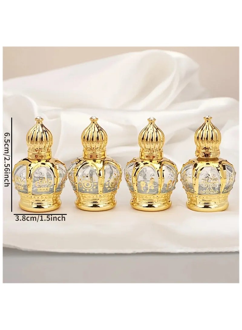 Rozino 2pcs 4-Pattern Luxury Golden Essential Oil Roller Bottle - Refillable, Perfume Glass Bottle, Roll-On, Cosmetics Container - 15ml/0.51oz Capacity, Random Pattern Selection - Image 3