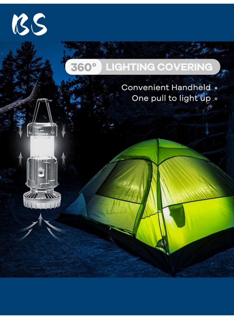 بي إس فوانيس تخييم مع مروحة، مروحة تخييم تعمل بالطاقة الشمسية لشحن الهاتف، فوانيس LED قابلة لإعادة الشحن، مراوح تخييم للخيام، انقطاع التيار الكهربائي، الأعاصير، معدات التخييم - Image 3