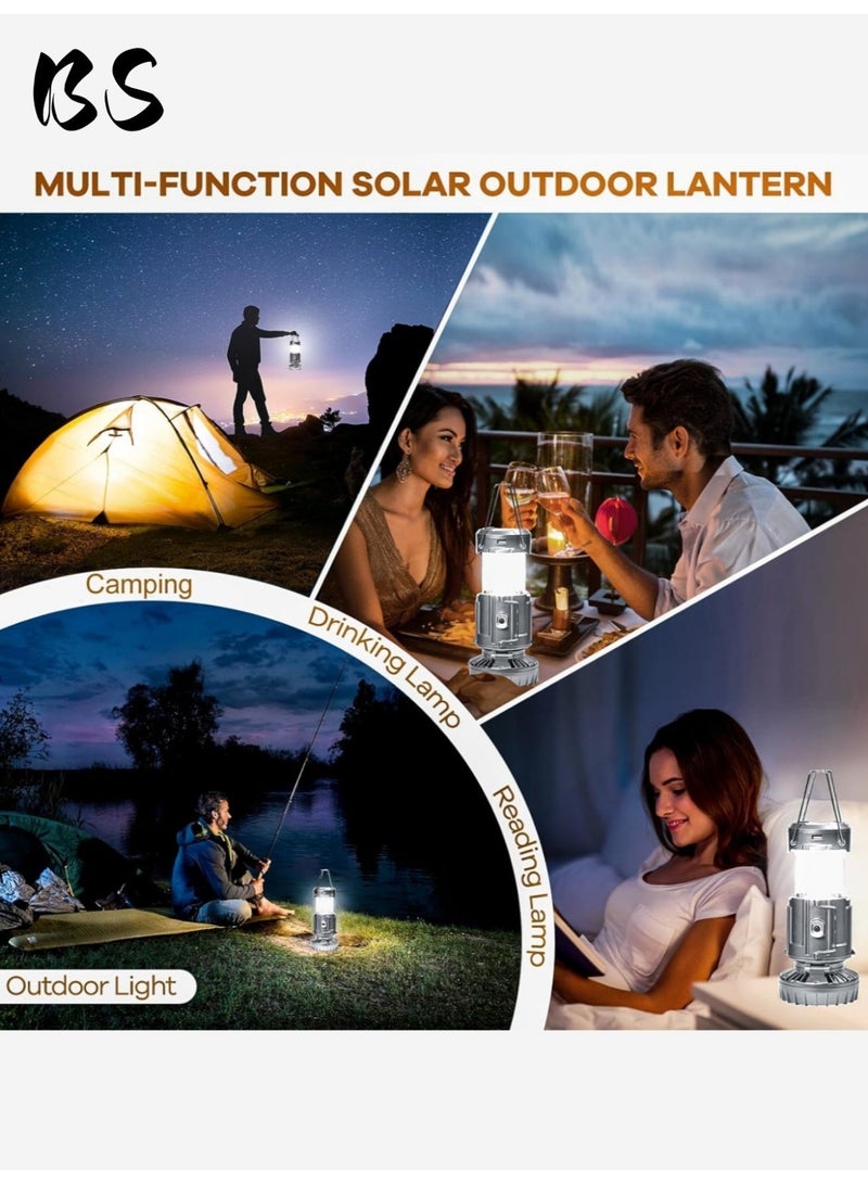 بي إس فوانيس تخييم مع مروحة، مروحة تخييم تعمل بالطاقة الشمسية لشحن الهاتف، فوانيس LED قابلة لإعادة الشحن، مراوح تخييم للخيام، انقطاع التيار الكهربائي، الأعاصير، معدات التخييم - Image 4