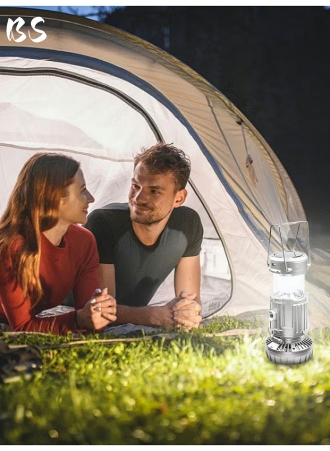 بي إس فوانيس تخييم مع مروحة، مروحة تخييم تعمل بالطاقة الشمسية لشحن الهاتف، فوانيس LED قابلة لإعادة الشحن، مراوح تخييم للخيام، انقطاع التيار الكهربائي، الأعاصير، معدات التخييم - Image 5
