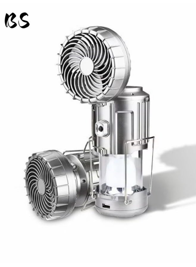 بي إس فوانيس تخييم مع مروحة، مروحة تخييم تعمل بالطاقة الشمسية لشحن الهاتف، فوانيس LED قابلة لإعادة الشحن، مراوح تخييم للخيام، انقطاع التيار الكهربائي، الأعاصير، معدات التخييم - Image 2