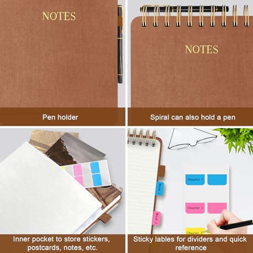 Mousbull Aesthetic Top Spiral Notebook, A5 Linen Hardcover Top Bound Steno Pads, 240 Pages 100gsm Thick Lined Paper Left Handed Notebook Journal for Work, School, Church Writing - Brown, 5.9" x 8.5" - Image 5