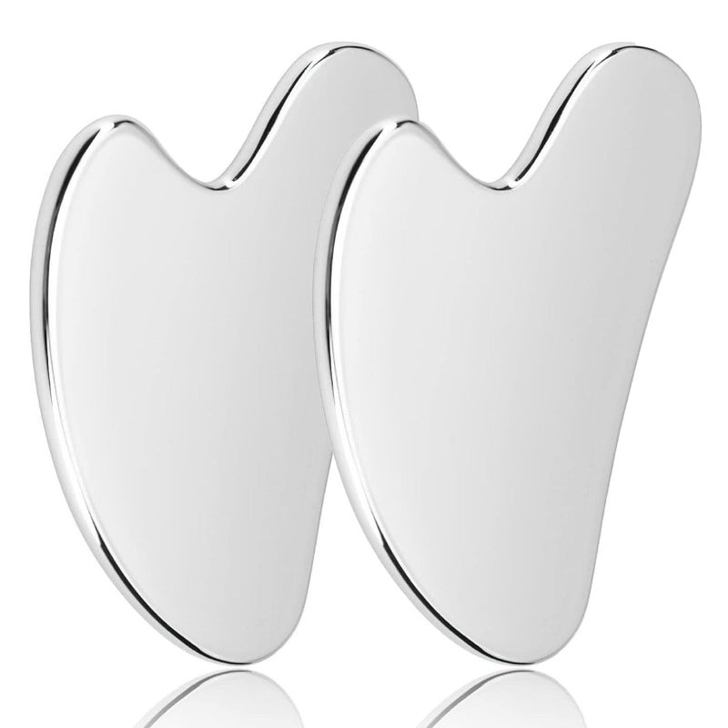 2Pcs Gua Sha Steel, TOPNPEKO Gua Sha Tools Metal Scraping Massager to Reduce Puffiness, Lymphatic Drainage, Facial Tension