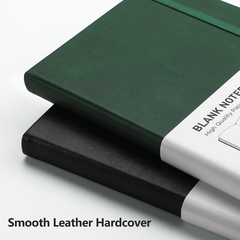 RETTACY Blank Journal Notebook, 2-Pack, 192 Pages per Pack, A5 Medium Size (5.7'' x 8.3''), Leather Hardcover, 100 GSM Thick Paper, for Sketching, Drawing, Painting (Black & Dark Green) - Image 4