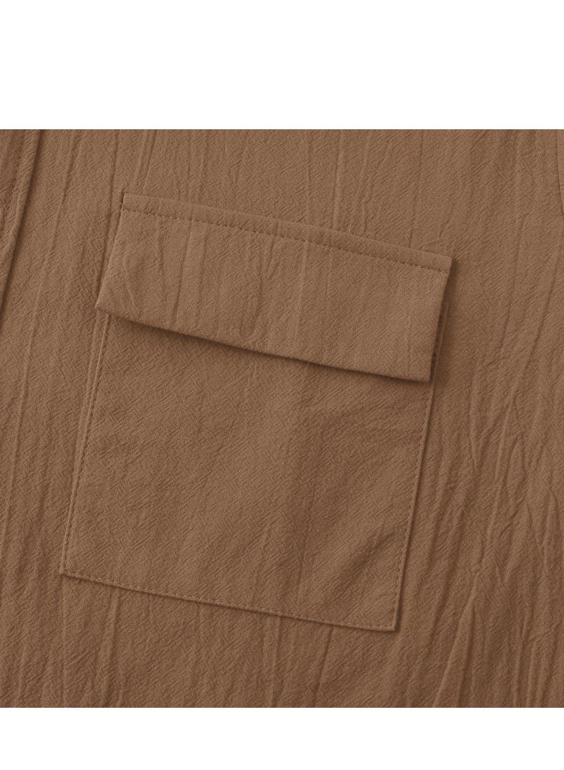 Summer new men's short-sleeved shirts men's casual shirts solid color half-sleeved tops - Image 3