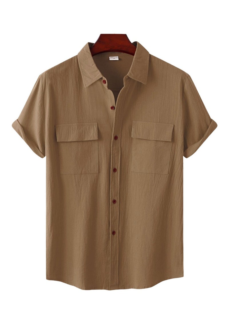 Summer new men's short-sleeved shirts men's casual shirts solid color half-sleeved tops - Image 1