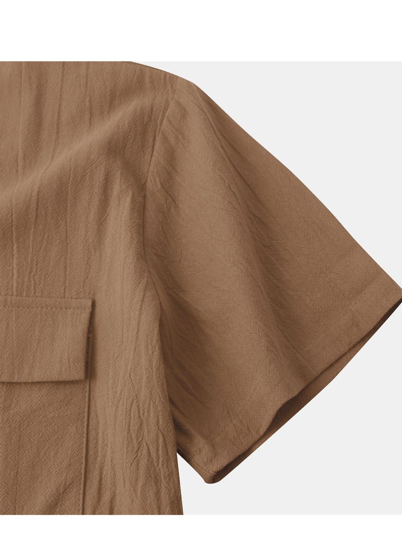 Summer new men's short-sleeved shirts men's casual shirts solid color half-sleeved tops - Image 4