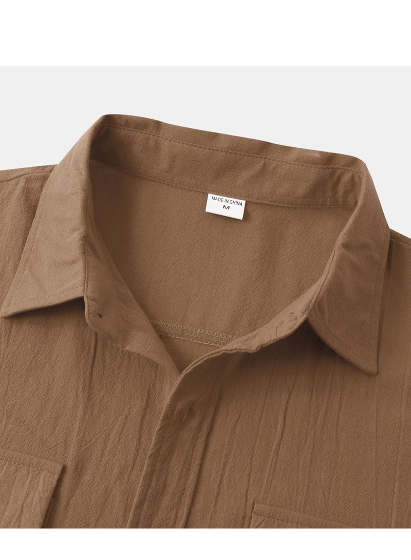 Summer new men's short-sleeved shirts men's casual shirts solid color half-sleeved tops - Image 5