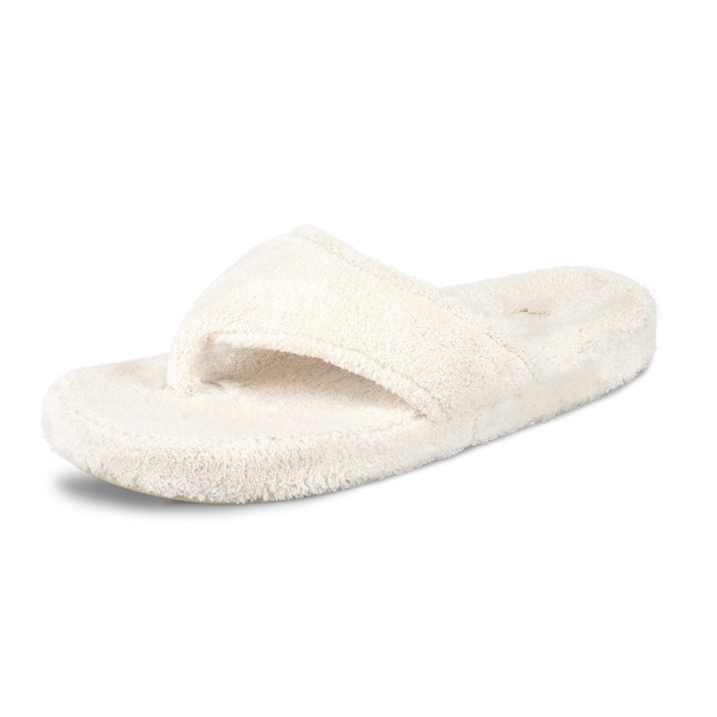Acorn Womens Spa Thong Slippers with Cloud Contour Comfort Arch Support and Plush Fluffy Terry Lining Perfect for Beach Camping Poolside or Bathroom Wear Natural 8 9