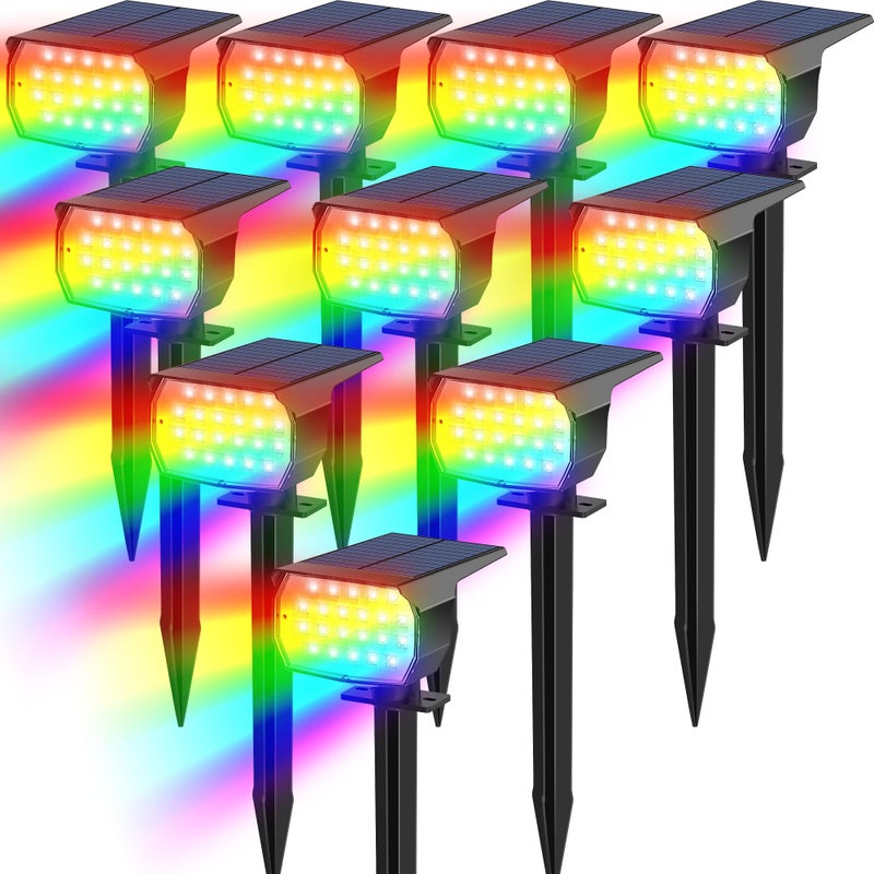 Tadyreal Solar Color Changing Spot Lights Outdoor Waterproof Colored RGB Solar Powered Landscape Lights for Yard 7 Lighting Modes Multicolor Solar Spotlights for Pathway Garden Outside (10 Pack) - Image 1