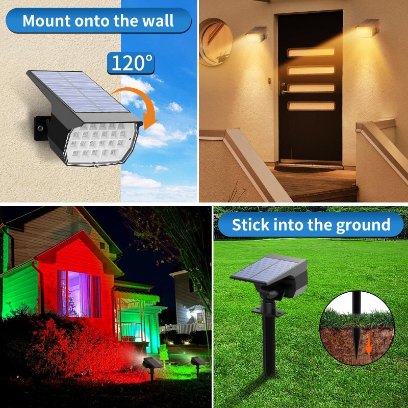 Tadyreal Solar Color Changing Spot Lights Outdoor Waterproof Colored RGB Solar Powered Landscape Lights for Yard 7 Lighting Modes Multicolor Solar Spotlights for Pathway Garden Outside (10 Pack) - Image 5