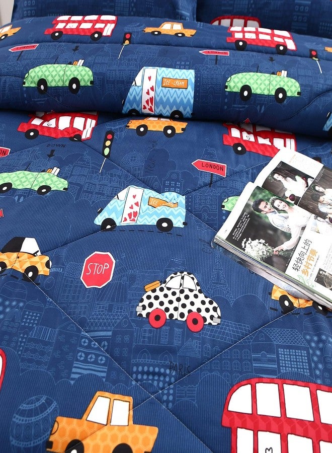 MAG 3Pcs Cartoon Car Comforter Set,Blue Cute Queen Comforter Set,Race Car Bedding,All Season for Toddlers Kids Boys Teens and Girls,Soft Microfiber,Queen Size. - Image 3