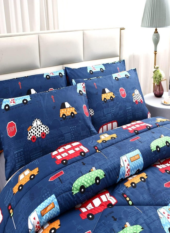 MAG 3Pcs Cartoon Car Comforter Set,Blue Cute Queen Comforter Set,Race Car Bedding,All Season for Toddlers Kids Boys Teens and Girls,Soft Microfiber,Queen Size. - Image 4