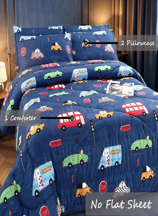 MAG 3Pcs Cartoon Car Comforter Set,Blue Cute Queen Comforter Set,Race Car Bedding,All Season for Toddlers Kids Boys Teens and Girls,Soft Microfiber,Queen Size. - Image 2
