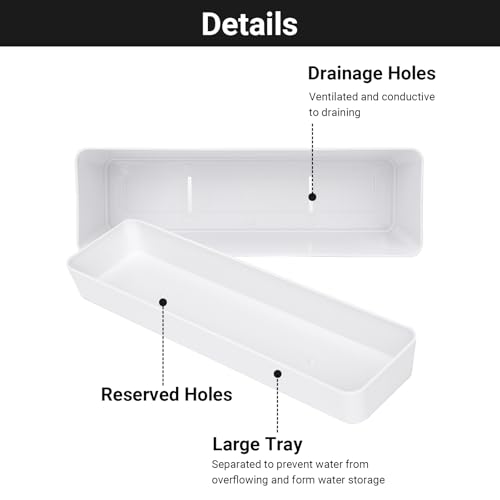 GREANER Long Window Boxes Planters, 6 Pack 16x3.8 Inch Vegetable Box Pot with Tray, Indoor Succulent Cactus Flowers Plastic Rectangle Pot for Balcony, Office, Garden, Outdoor, Windowsill - White - Image 3
